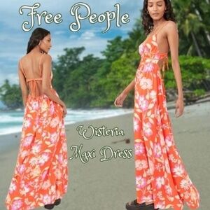 FREE PEOPLE Wisteria Floral Cut-Out Bodice/Open Tie-Back Maxi Dress NWT-LG